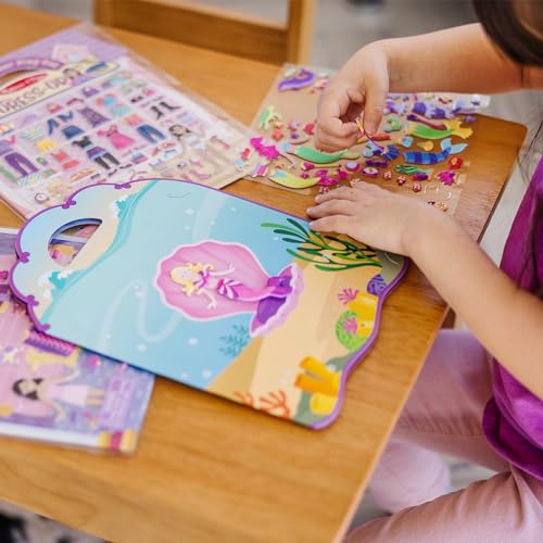 Melissa & Doug Puffy Sticker Activity Books Set of 3 – Dress-Up, Princess & Mermaid, with 208 Reusable Stickers and Fold-Out Scenes, Mess-Free Travel Toys for Kids Ages 4+ - FSC Certified