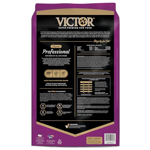 VICTOR Super Premium Dog Food – Professional Dry Dog Food – Super Premium Kibble with 26% Protein – Gluten-Free with Beef, Chicken & Pork Meals – for High Energy and Active Dogs & Puppies, 30lbs