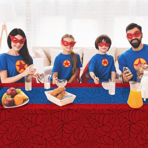 3Pcs Spider Web Themed Birthday Party Tablecloths Decorations,Red Blue Hero Plastic Table Cover Disposable Rectangle Table Cloth for Baby Shower Kids Boys Birthday Party Supplies,54x108 Inch