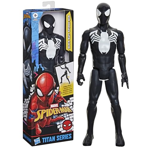 SPIDER-MAN Marvel Titan Series Black Suit Action Figure, 12-Inch-Scale (30 cm) Super Hero Toys for Kids Ages 4+