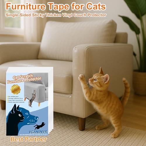 12 Pack Cat Scratch Furniture Protector Anti-Scratch Deterrent Tapes Premium Cat Couch Protector with Strong Stickiness No-Residue for Couch Doors & Walls