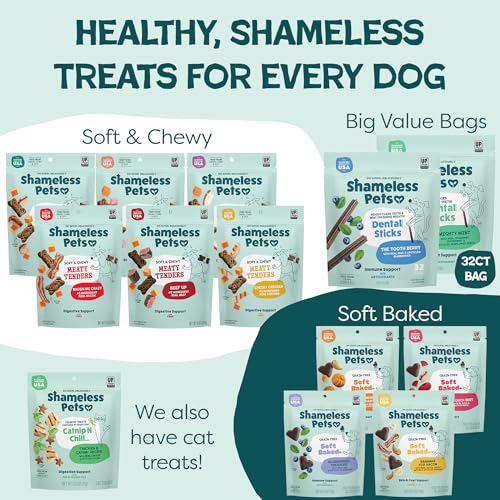 Shameless Pets Blueberry & Mint Dental Chews for Dogs, 8 Chews - Natural Dog Teeth Cleaning Treats with Fresh Breath Benefits | Grain-Free Dental Sticks for Small, Medium & Large Dogs