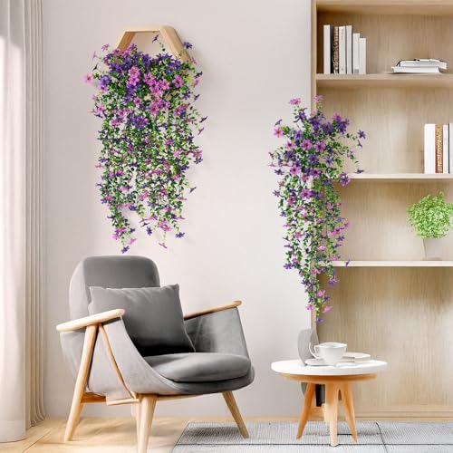 INQCMY Artificial Fake Hanging Flowers Plants for Outdoor Summer Decoration | 2 PCS Faux Silk Daisy with Eucalyptus Leaves,UV Resistant Look Real for Outside Home Planter Porch Patio Balcony Yard Decor