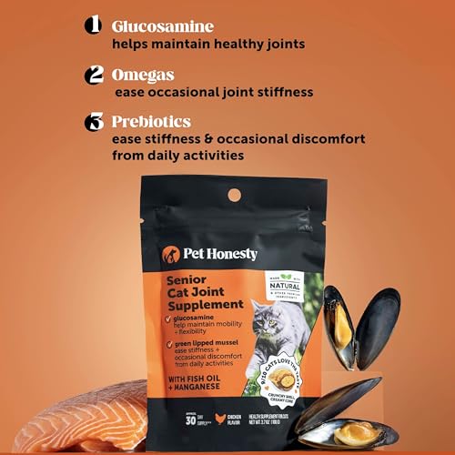 Cat Hip + Joint Health Chews – Crunchy & Creamy Cat Joint Support Supplement - Glucosamine, Chondroitin & Omega-3s – Supports Mobility, Flexibility & Comfort for Indoor & Outdoor Cats (Chicken 30-Day)