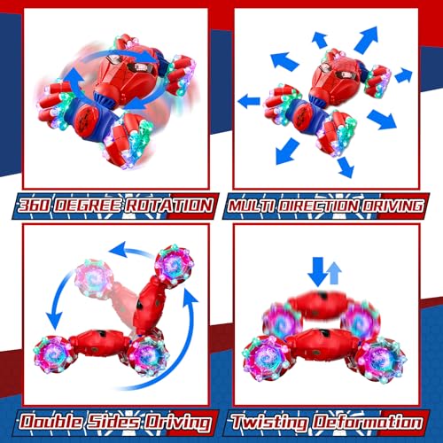 S-pider Rc Gesture Sensing Stunt Car Toys for Boys 3-14 Years Old, Drift Hand Control Remote Control Cars with Light & Music, 360°Rotation Double Side Cars Birthday Gifts for Kid Age 4 5 6 7 8 9 10 11