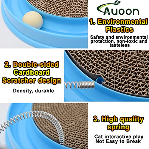 AUOON Cat Scratcher Toy with Ball Track - 3 in 1 Interactive Cat Toy, Cat Scratch Pad with Cat Ball Toy and Plush Cat Mouse Toy for Indoor Cats and Kittens (Blue)