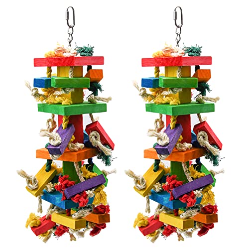RUBY.Q 2 Pack Large Parrot Toy, 20in Bird Parrot Toy, Multicolored Natural Wooden Bird Chewing Toys for Large Macaws, African Grey and a Variety of  Parrots