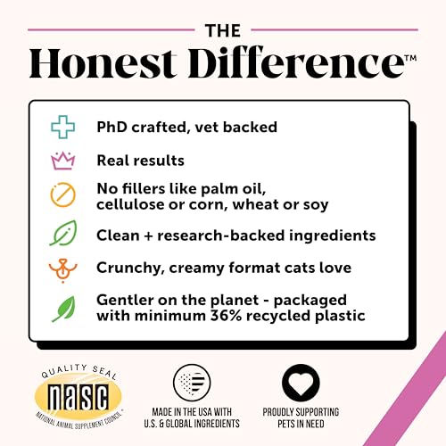 Cat Multivitamin Crunchy & Creamy Chews - Cat Treats for Health + Immune, Joint Support, Skin & Coat, & Digestion - Vitamins with Omega 3s, Lysine & Probiotics (30 Day Supply)