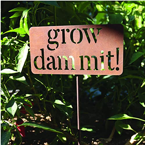 Grow Dammit Funny Garden Sign, Unique Outside Gardening Decor Outdoor, Flower Vegetable Garden Accessories, Fun Gardening Gifts for Women Men Mom Gardener Who Love Plants, Alloy Steel