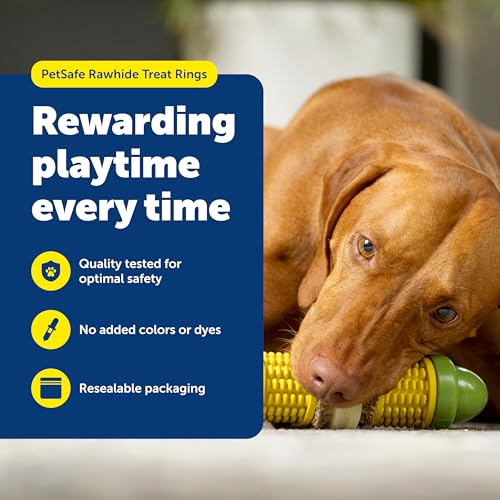 PetSafe Rawhide Treat Ring Refills, Variety Pack, Size C, Original Rawhide and Peanut Butter Flavor, Replacement Treats Busy Buddy Treat Ring Holding Toys