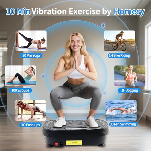 Homesy Vibration Plate Exercise Machine, Vibrating Plate for Lymphatic Drainage, Full Body Shake Platform Board for Home Fitness and Fat Burning, Sport Gym Equipment for Women Men