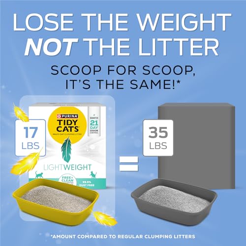 Purina Tidy Cats Low Dust Clumping Cat Litter, LightWeight Free & Clean Unscented, Multi Cat Litter - 17 lb. Box | Unscented, charcoal-powered formula offers 21-day odor control and tight, dust-free clumping.