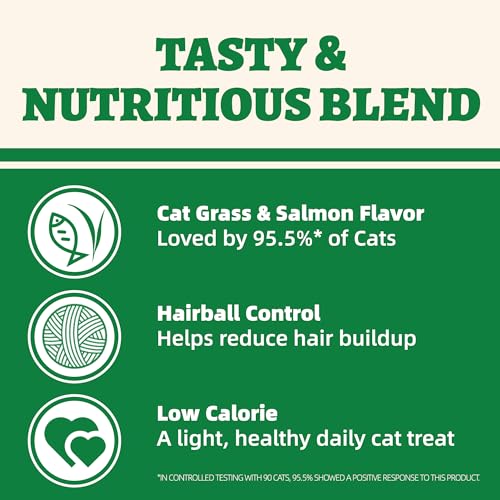 Wellix 13.05oz Cat Grass Treats with Catnip & Salmon - Healthy Cat Treats for Indoor Cats - Hairball Control & Digestive Support - Kittens Training Snacks for Teeth Cleaning