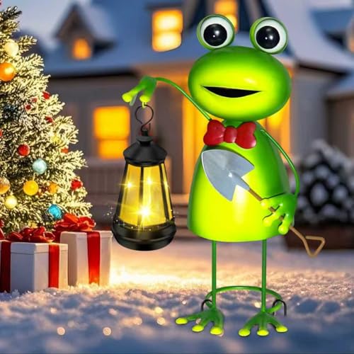 Solar Garden Lights 13.78in Tall Metal Frog Statue with Solar Lantern Decor | Big Frog decor,Birthday Gifts for Women Mom,Fairy Garden Accessories Decorative Stakes for Home decor,Patio,Porch,Yard Art