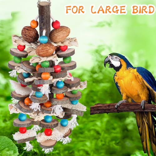 BBjinronjy Large Parrot Toys Bird Chewing Toys-Natural Nuts Corn Loofah Wooden Bird Cage Toy for African Grey,Macaws,Conure,Cokatoos,Cockatiel, Parrots and Other Medium and Small Birds