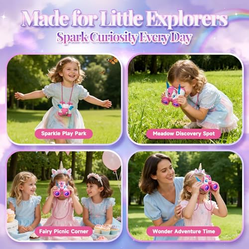 Unicorn Toys for Girls Age 3-12,Cute Heart & Wings Design Kids Binoculars with Bird Watching Manual,Toddler Toys,Kids Stocking Stuffers,3 4 5 6 7 8 9 10 11 12 Year Old Girl Christmas Birthday Gifts