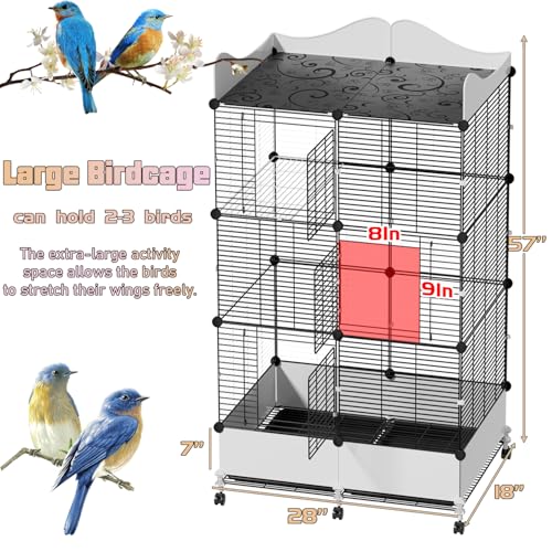 Encrypted Bird Cage Large Bird Cages 57-Inch, Top Storage Space, Bottom Splash Guard with Essential Bird Supplies – Durable & Spacious Aviary – Budgies & Cockatiels