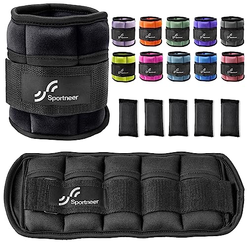 Sportneer Adjustable Ankle Weights Set - 1 Pair (2-10 lbs) Removable Sandbags for Women & Men, Comfortable Neoprene Leg Weights for Walking, Running, Pilates, Yoga, Home Workout & Physical Therapy