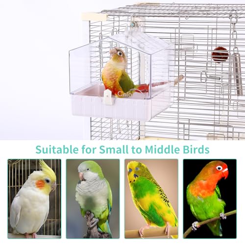Colorday Bird Bath for Cage, Parrot Bath for Small to Medium Birds, Cockatiels, Parakeets, Budgie, Quaker, Conure, Lovebirds, Finches, Transparent, 6.7X6.7X7.74 inch