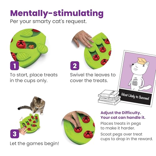 Catstages Nina Ottosson Buggin’ Out Puzzle & Play Cat Puzzle Feeder – Interactive Treat Game for Indoor Cats, Level 2 Slow Feeder Enrichment Toy, 13.9" x 11.5"