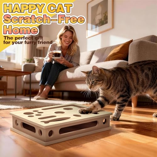 Cat Scratch Puzzle Enrichment Box, Interactive Cat Nail File Box with Sandpaper Liner for Cat Claw Care, Cat Scratch Puzzle Box - Stress Free Alternative to Clippers & Grinders for Indoor Cats