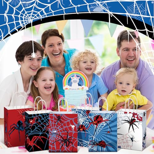 Epakh 24 Pcs Spider Party Favors Bags with Handles Spider Birthday Party Decorations Double Sided Goodie Candy Bags (Class Spider)