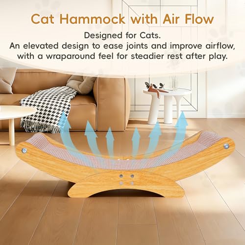 Cat Scratcher Bed for Indoor Cats - 23.6" Large Natural Sisal Cat Scratching Board, Wood Frame Scratch Pad, Modern Cats Lounger/Hammock, Easy Assembly Furniture