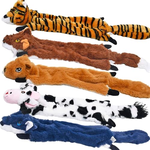 SHARLOVY Dog Squeaky Toys 5 Pack, Pet Crinkle Toy No Stuffing Animals Plush, Dog Chew for Large and Medium, Small Puppy Teething for Boredom