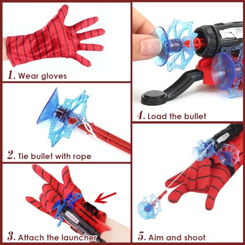 Xohny Spider Web Shooters with Gloves, Superheroes Wrist Launcher Toy, Funny Children Educational Toys, Party Cosplay Gift for Kids