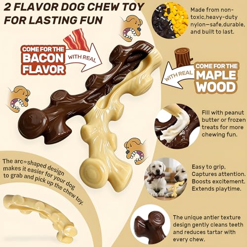 SIHRMIU Dog Chew Toys for Aggressive Chewers, 2 Pack, for Medium/Large Breed, Tough Almost Indestructible Dog Bones for Teeth Cleaning, Training, Boredom and Stimulating