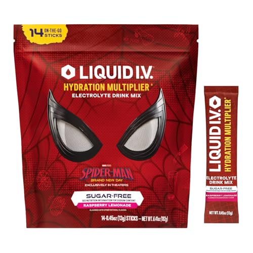 Liquid I.V.® Hydration Multiplier - Limited Edition - Spider-Man Sugar-Free - Raspberry Lemonade | Electrolyte Powder Drink Mix | 1 Pack (14 Servings)