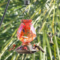 BOLITE Hummingbird Feeder, Hand Blown Glass Hummingbird Feeders for Outdoors Hanging with Ant Moat, 5 Bee-Proof Ports, Leak-Proof, 360° Perch, 22oz, Red, Gifts for Women Men, Gifts for Mom Dad