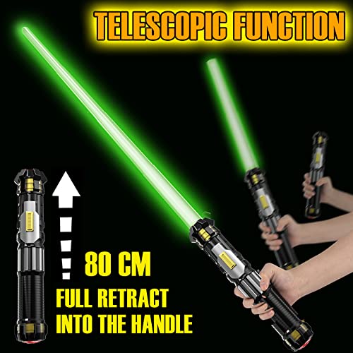 Cawiew 4 Pack Light up Sword Saber with FX Sound (on-Off Control) and Full Retractable Handle, 4 Colors LED Glow in The Dark Toy for Kids Adult
