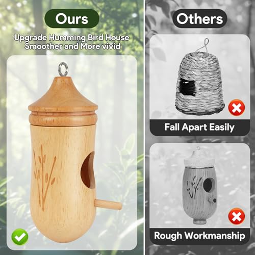 Hummingbird House, Small Hummingbird Houses for Outside | Wooden Bird House with Bow, String, Cute Gardening Gifts Home Decoration