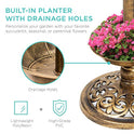 Best Choice Products Outdoor Solar Lighted Pedestal Bird Bath Fountain Decoration w/Planter, Integrated Panel, Scroll Accents for Lawn, Garden - Bronze