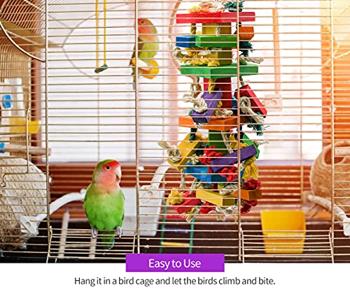 RUBY.Q 2 Pack Large Parrot Toy, 20in Bird Parrot Toy, Multicolored Natural Wooden Bird Chewing Toys for Large Macaws, African Grey and a Variety of  Parrots
