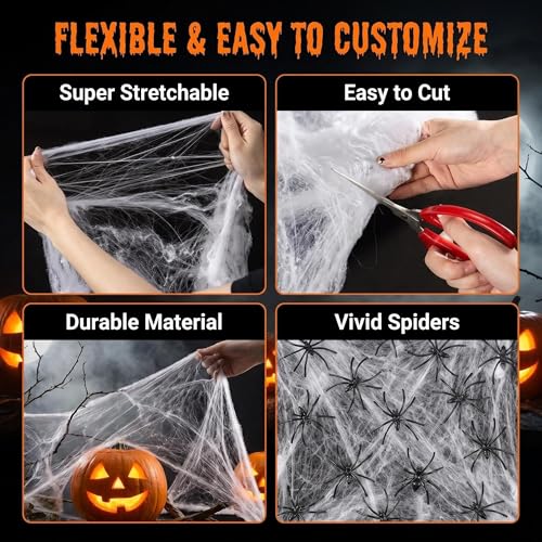 MAQIHAN 1000 sqft Spider Webs Halloween-Decorations Halloween Spider Web Cobwebs Halloween Decorations with 40 Fake Spiders Super Stretch Cobwebs for Halloween Decor Outdoor