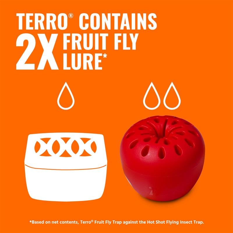 TERRO Fruit Fly Trap, 6-Pack Indoor Fly Traps with 270 Days Lure Supply | Apple-Shaped Design for Kitchen Counters, Fruit Bowls, Trash Cans, Food-Based Lure, Indoor Pest Control, Fruit Fly Killer