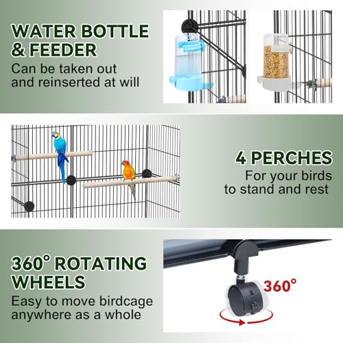 VISCOO Upgraded Encrypted 46-Inch Bird Cage, with Wooden Perches, Metal Parakeet Cage with Slide-Out Tray, Water Bottle&Feeder, Bird Cages for Parrot,Parakeets,Cockatiel,Lovebird,Small Mid-Sized Birds