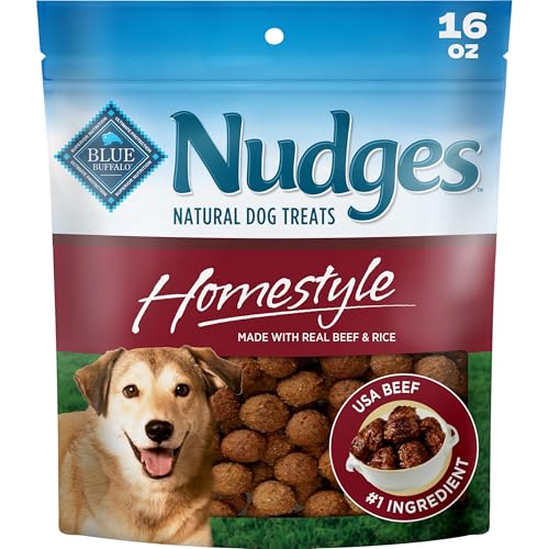 Blue Buffalo Nudges Beef & Rice Homestyle Natural Dog Treats, Meatball-Inspired Recipe, Healthy Reward or Training Treat, Made in the USA with Real Beef, No Artificial Preservatives, 16 oz.