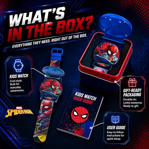 Marvel Spider-Man Kids Watches – Digital Display, Interactive Features, Adjustable Strap, Vibrant Spider-Man Graphics, Durable for Active Kids