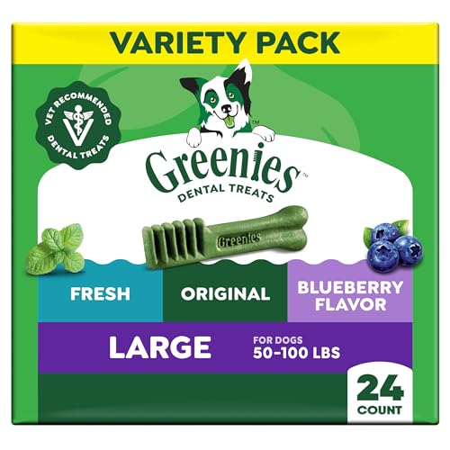 Greenies Dog Treats, Veterinarian-Recommended Natural Dental Dog Treats, Large Size, Variety Pack Flavor, (3) 12 oz. Packs, 24 Count