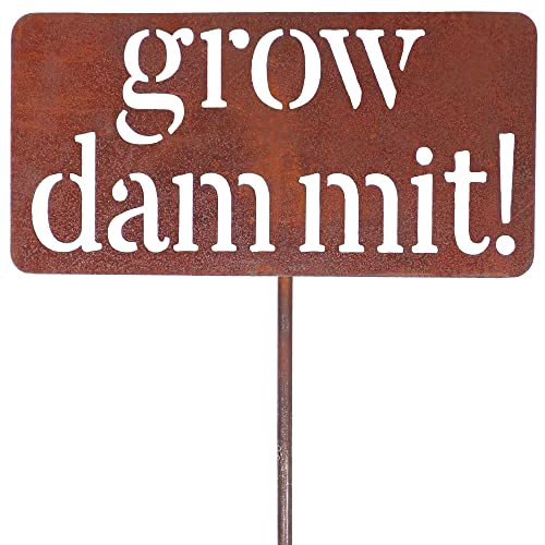 Grow Dammit Funny Garden Sign, Unique Outside Gardening Decor Outdoor, Flower Vegetable Garden Accessories, Fun Gardening Gifts for Women Men Mom Gardener Who Love Plants, Alloy Steel