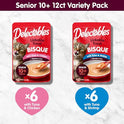Delectables Lickable Treat Bisque Senior 10+ Wet Cat Treat Variety Pack, Food Topper, Hydrating, Grain-Free, No Fillers, No By-Products, No Added Preservatives, 1.4oz Pouch, 12ct