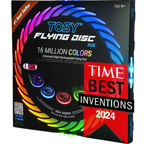 TOSY Flying Disc - 108 RGB Multicolor or 36 Monocolor LEDs, Super Bright, Smart Modes, Easter Basket Stuffers Gift, Camping Toy for Kid/Teen/Adult, Auto Light Up, Rechargeable, Waterproof, 175g