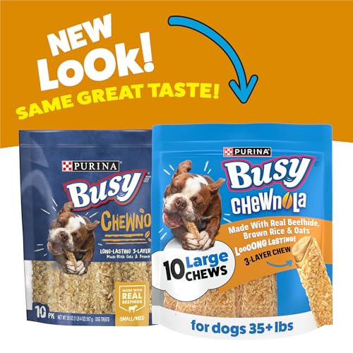 Purina Busy Rawhide Small/Medium Breed Dog Bones, Chewnola with Oats & Brown Rice - 10 ct. Pouch