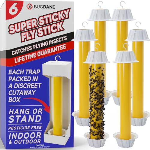 Fly Stick Sticky Fly Traps for Indoors Outdoor 6pk. Non-Toxic Super Sticky Hanging Flies Catcher Paper Tape Strips for Home. Catches All Bugs and gnats. Indoor Outdoor House Flying Insect Trap.