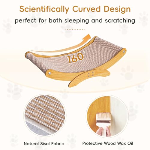 Cat Scratcher Bed for Indoor Cats - 23.6" Large Natural Sisal Cat Scratching Board, Wood Frame Scratch Pad, Modern Cats Lounger/Hammock, Easy Assembly Furniture
