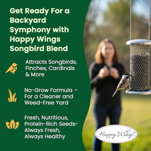 Happy Wings Black Oil Sunflower Seeds – 5 lb Wild Bird Food for Cardinals, Finches & Chickadees – High-Energy Natural Bird Feed for All Life Stages