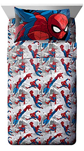 Jay Franco Marvel Spiderman Burst 4 Piece Twin Bed Set - Includes Reversible Comforter & Sheet Set - Bedding - Super Soft Fade Resistant Microfiber - (Official Marvel Product)